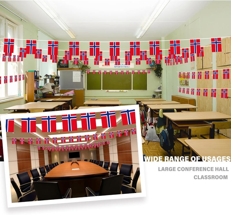 MVPRING Norway String Flag Pennant Banner, Small Mini Norwegian Nordmann Flags Bunting Banner, National Country Decoration for School, Party, Sports Events, Patriotic Festival, 33 Feet 30 Flags - Image 2